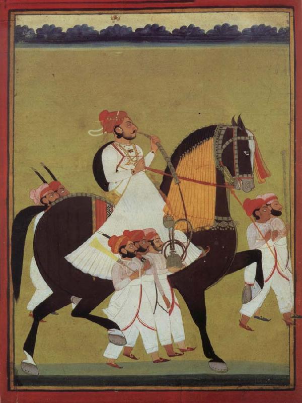 unknow artist India Kumbhawat Kesari Singh to Prerd, a hookah smoking and accompanies of its servant shafts, Jodhpur Sweden oil painting art